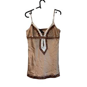 VTG Bebe Y2K Brown Silk Satin Panel Cut Sequin Cami Womens Medium NEW